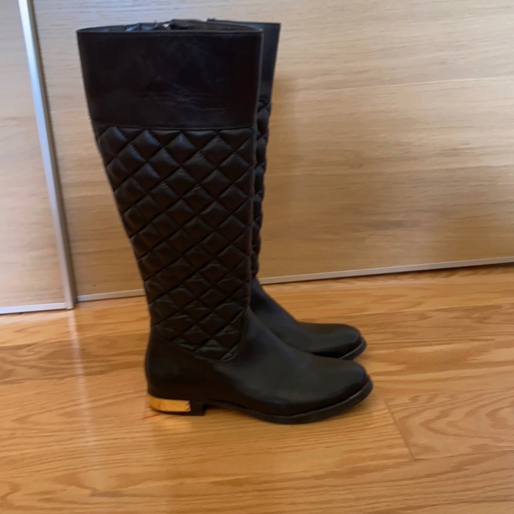 Vince Camuto black quilted leather riding boots 6